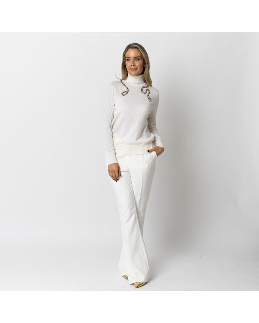 House of Laines London White Neutrals Laines Couture Wrap Snake Embellished Knitted Roll Neck Jumper