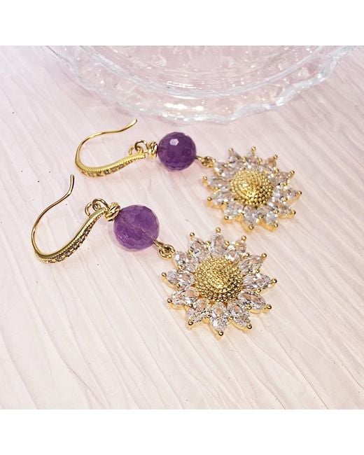 Farra Metallic Amethyst With Daisy Dangle Earrings