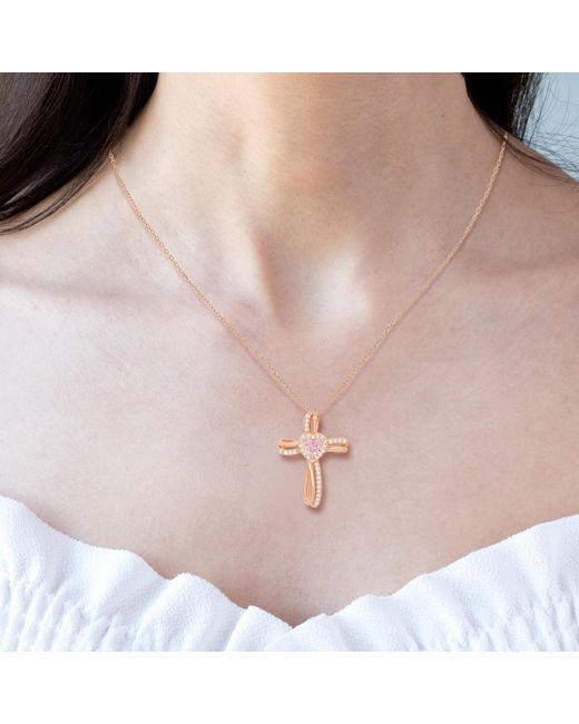 Kylie Harper Metallic Heart-Cut Diamond Cz Cross Pendant