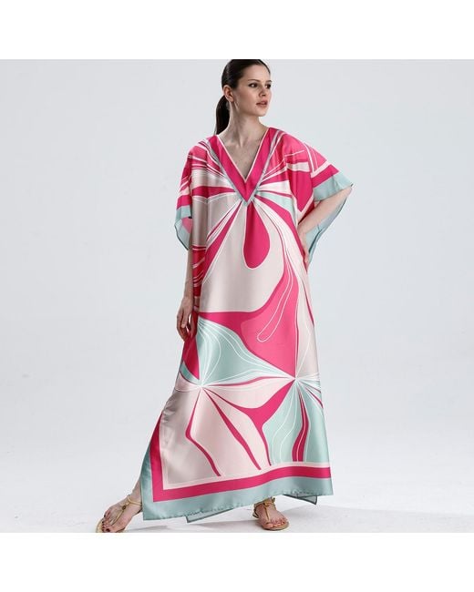 LOVEIST STORE Pink Garvey Satin Abaya Kaftan