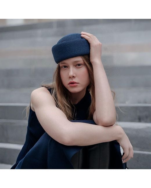 London Atelier Byproduct Blue Straw Pillbox Hat
