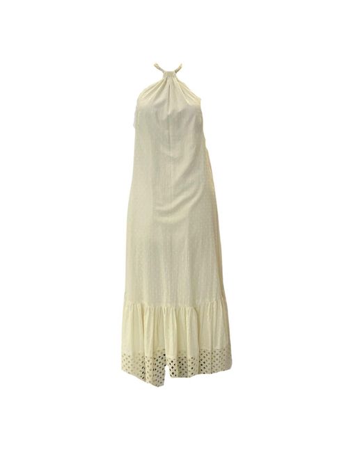 Style Junkiie White Neutrals Sea Salt Fabric Play Halter Maxi Dress