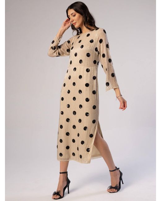 Rose & Nancy Natural Merrin Ivory Polka Dot Hand Beaded Midi Dress