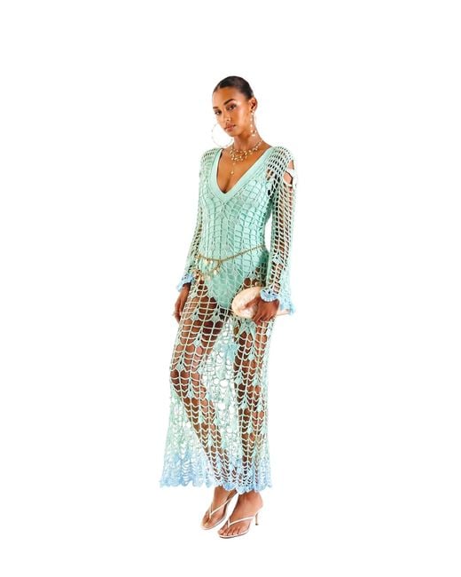 Andreeva Green Aqua Marine Handmade Maxi Cover-Up & Dress