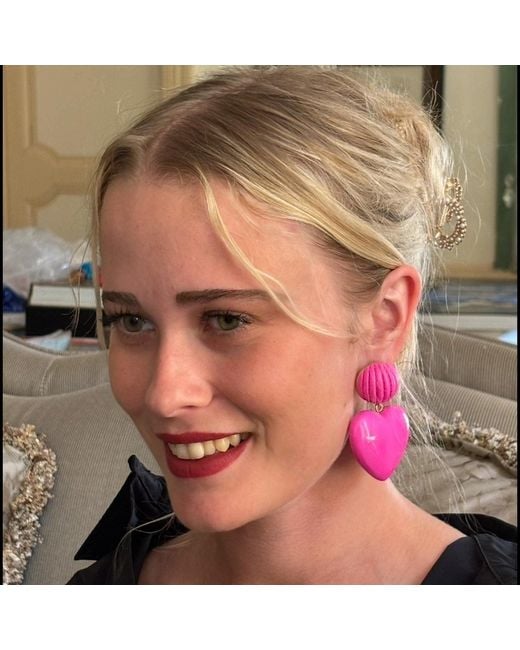 Michael Nash Jewelry Purple Amour Carved Fuschia Resin Clip Heart Drop Earrings