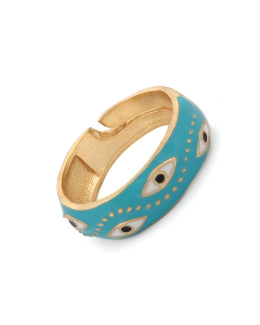 Ebru Jewelry Blue Enamel Evil Eye Adjustable Band Ring