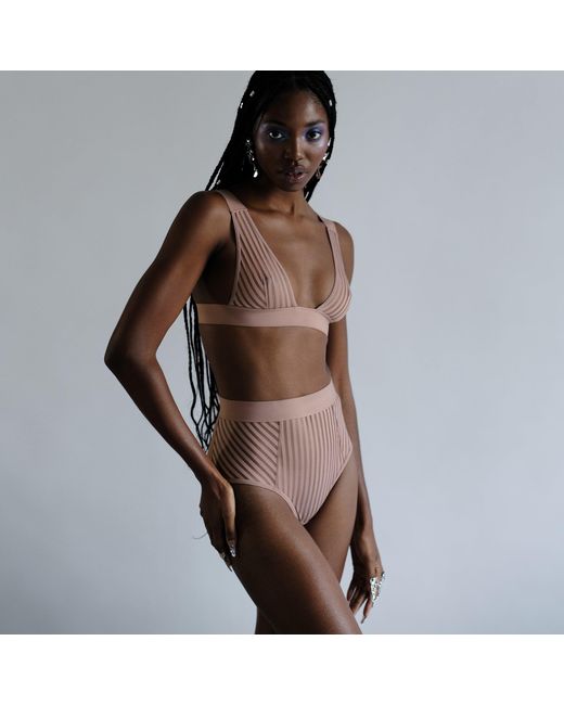 MONIQUE MORIN LINGERIE Pink Vertigo V Neck Bralette Mushroom