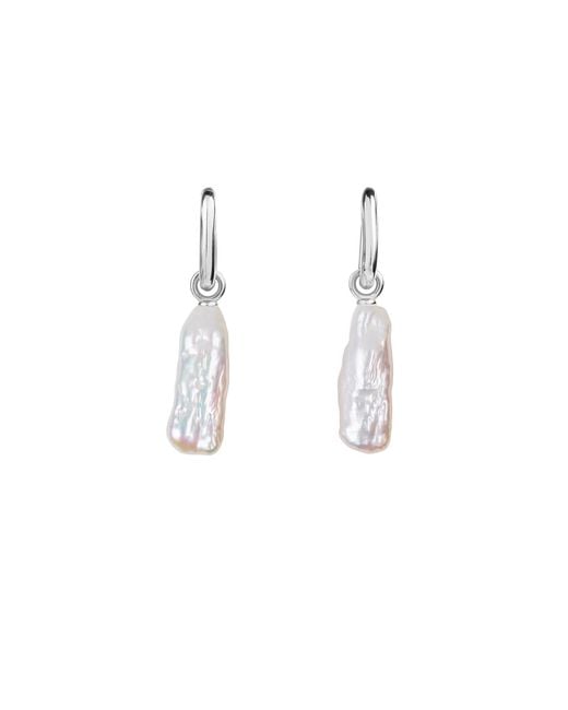 Ora Pearls White Aetia Long Barque Pearl Hoop Earrings