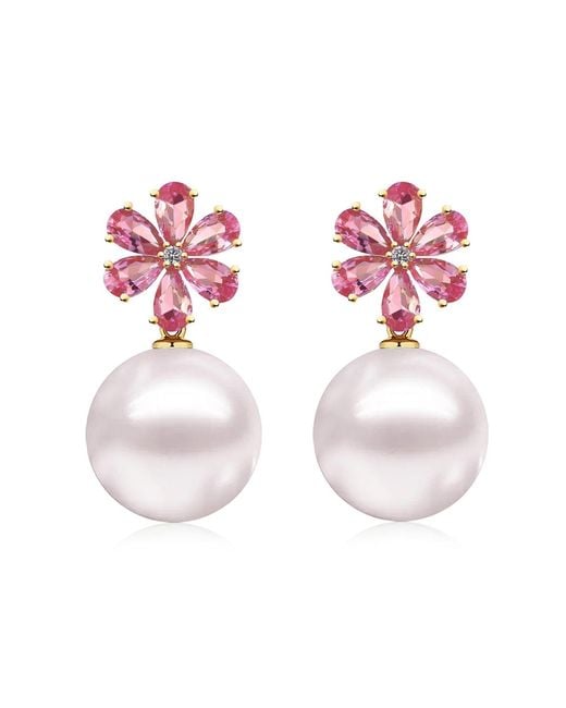 Kai Fine Jewelry Pink Solid Flora Natural Tourmaline, Diamond & Freshwater Pearl Convertible Drop Earrings