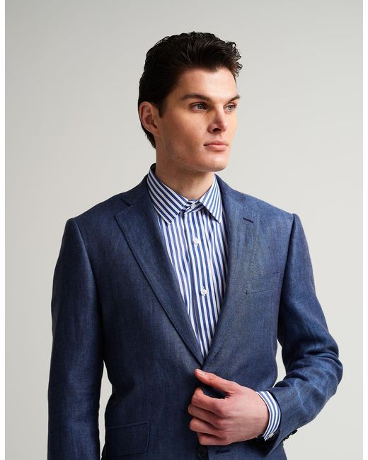 Gresham Blake Blue Stripe Single Cuff Shirt for men