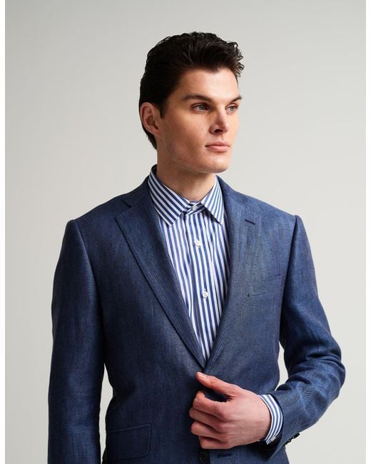 Gresham Blake Blue Stripe Single Cuff Shirt for men