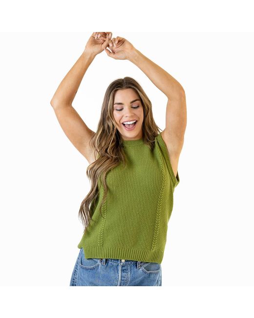 Zenzee Green Wool Cashmere Crew Neck Cable Knit Vest