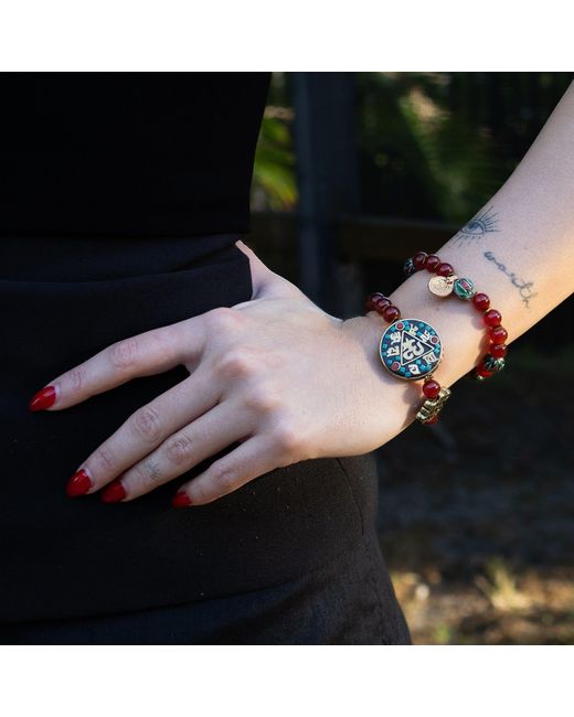 Ebru Jewelry Sacred Om Carnelian & Tibetan Mantra Beaded Bracelet
