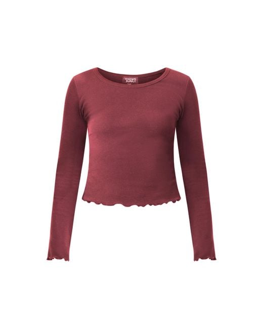 Known Supply Red Ribbed Cotton Long Sleeve