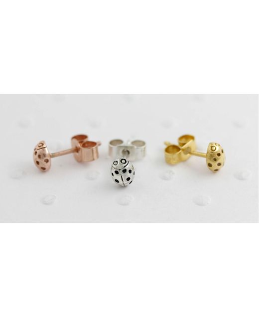 Lee Renee Metallic Ladybird Stud Earrings/wings Closed Silver