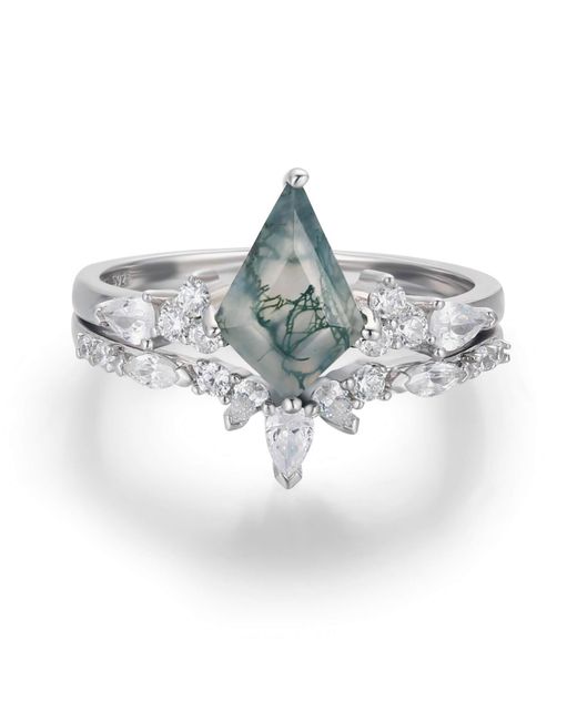 Azura Jewelry New York Metallic Nebula Nights Moss Agate Ring Set Vermeil