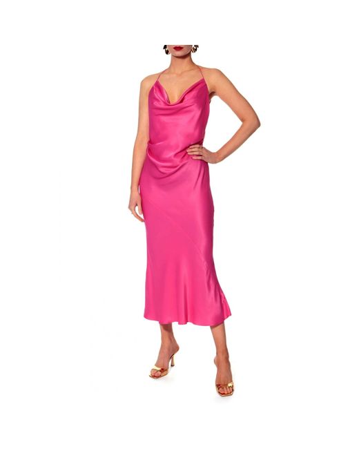 AGGI by HALEWSKI Pink Aurelia Satin Midi Slip Dress With Open Back