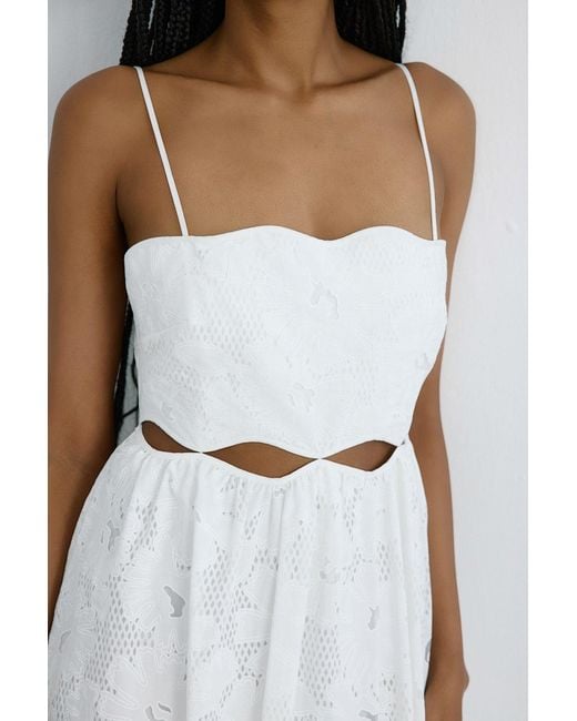 Rue Les Createurs White Thin Strap Midi Flared Dress
