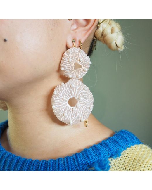 Nana Watanabe Natural Coral Egg Pearl Embroidered Earrings