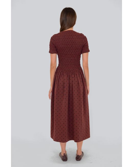 Amy Lynn Red Beatrix Smocked Plum Polka Dot Midi Dress