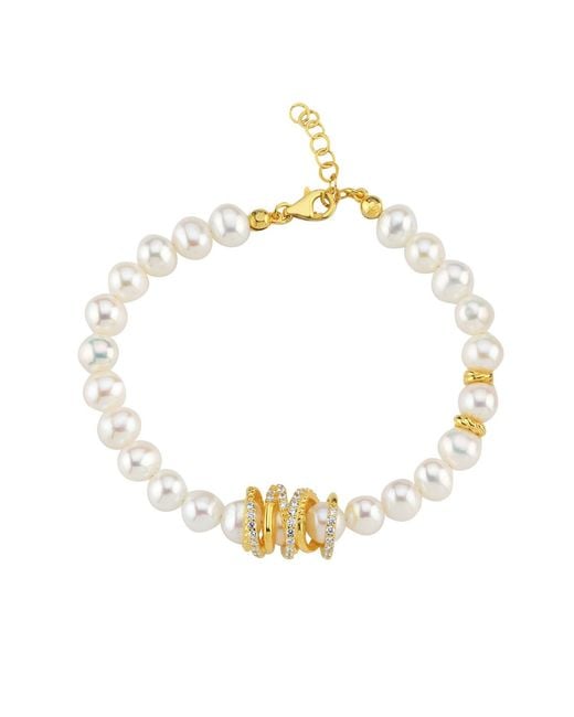 LINYA JEWELLERY Metallic Amour Caged Pearl Bracelet, Wedding Jewelry