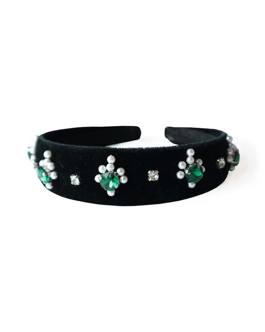 2KStyle Black Aida Crystal Hand-Embellished Velvet Headband