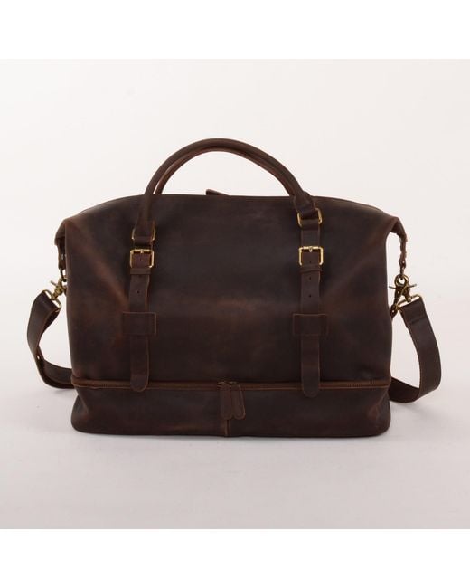 Touri Brown Genuine Leather Holdall Weekender With Extra Compartment for men