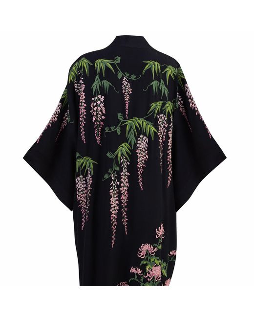 Artemis Muse Black Wisteria & Chrysanthemum Embroidered & Fully Lined Long Kimono
