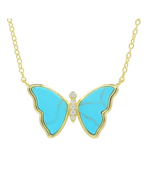 KAMARIA Blue Butterfly Necklace With Bezel