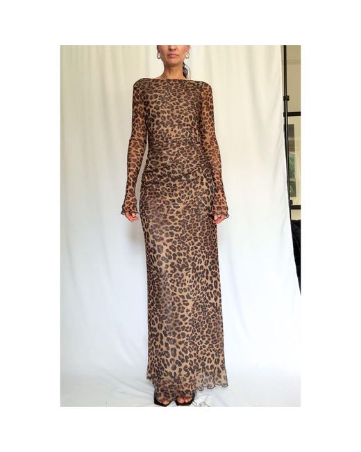 Alia Studio Brown Lueur Maxi Mesh Dress