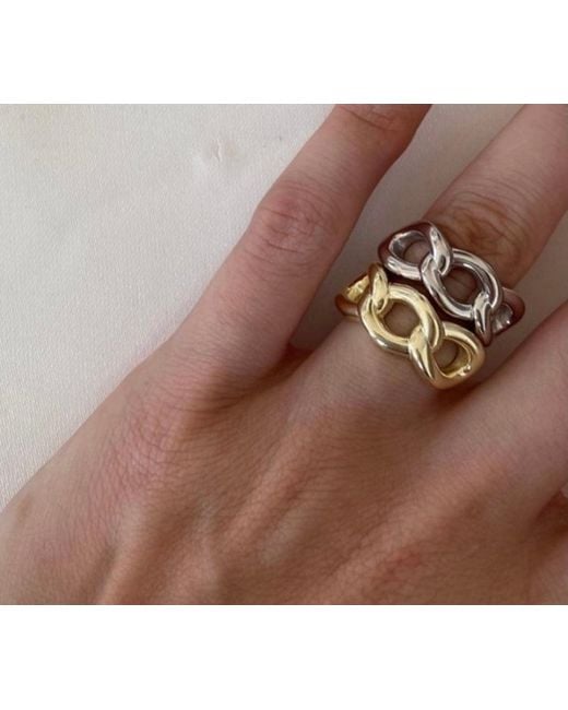 Spero London White Chunky Three Chain Sterling Adjustable Statement Ring