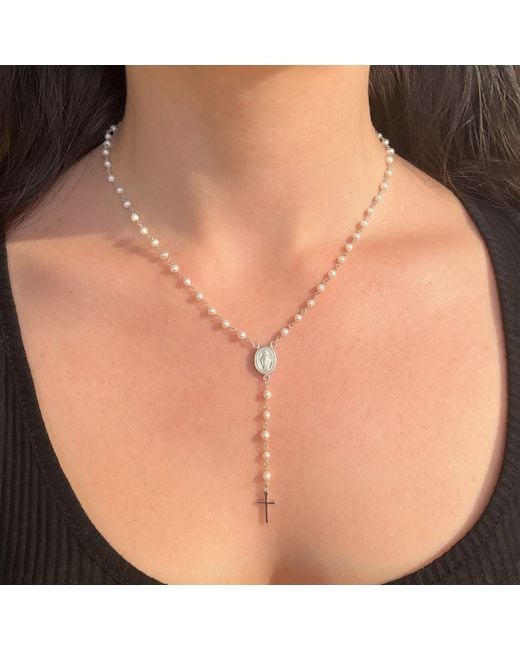 Leni James Metallic The Amelia Pearl Rosary Necklace