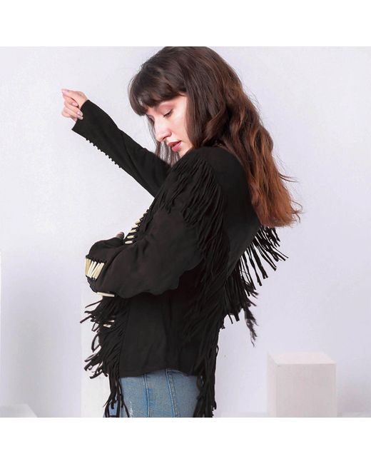 Zasta Studio Black Warrior Suede Leather Jacket With Beads & Fringes