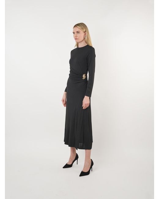 John Abgin Black Mesh Ruched Embellished Maxi Dress