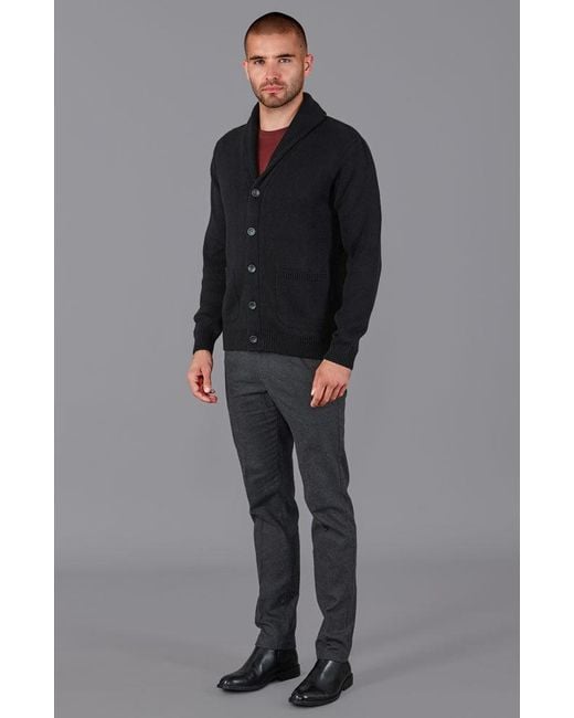 Paul James Knitwear Blue Midweight Cotton Shawl Collar Sebastian Cardigan for men