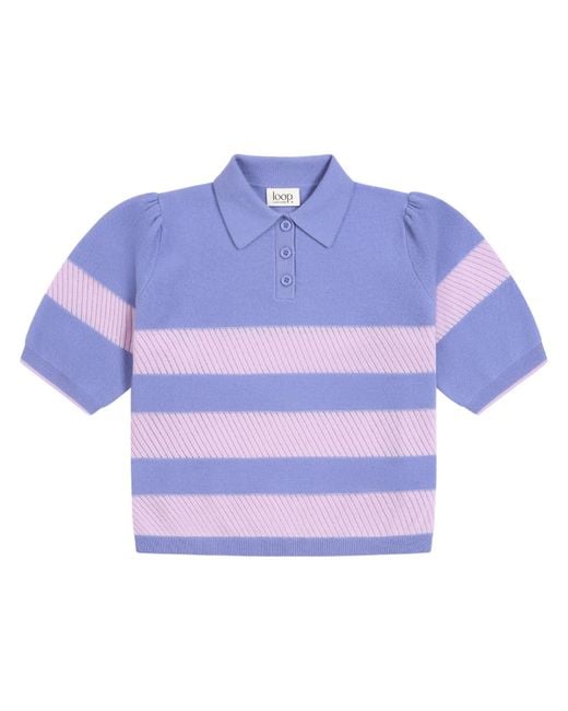 Loop Cashmere Blue Cashmere Striped Polo Collared Top