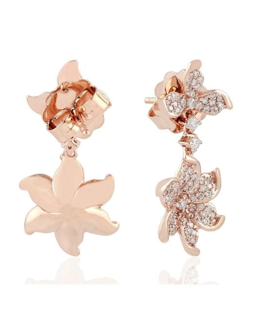 Artisan Pink Rose Diamond Floral Drop Earrings