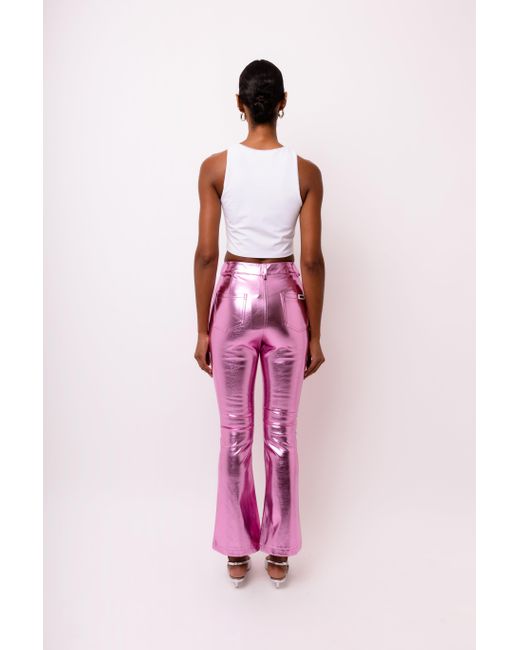 Amy Lynn Lupe Pink Slim Fit Leather Metallic Trousers