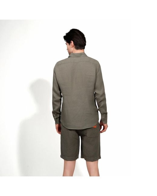 Maison Tangerine Green Linen Long Sleeve Shirt Khaki For for men
