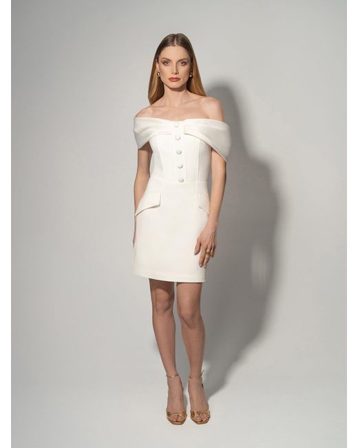 Tia Dorraine White Steel Confidence Off-Shoulder Mini Dress Pearl