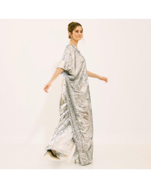 NALÈ Gray Sequin Palazzo Jumpsuit With Satin Lining & Detachable Belt