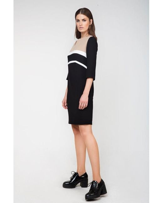 Conquista Black Straight Panel Detail Dress