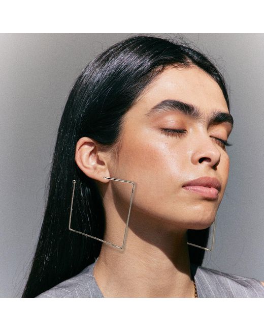 Jaredjamin White Squaretastic Hoop Post Earrings