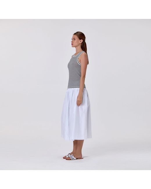 Smart and Joy Black Loose-Fitting Midi Cotton Skirt With Smocked Waist