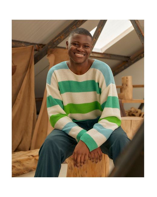 INGMARSON Green Striped Dropped Shoulder Top for men