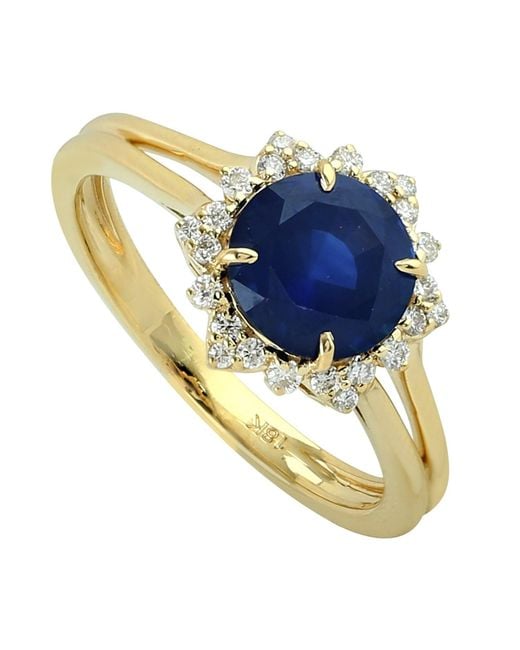 Artisan Blue Sapphire & Diamond Halo Solitaire Ring