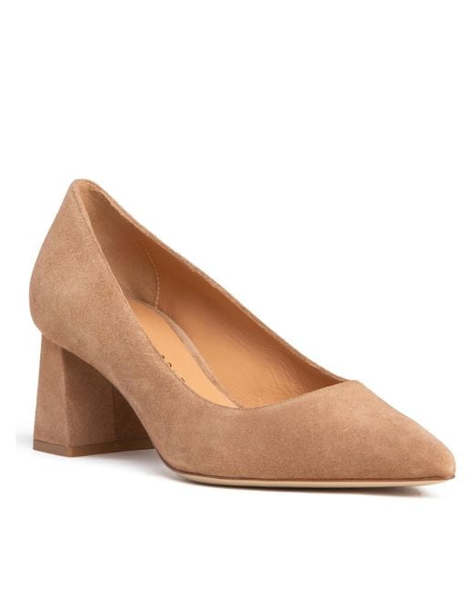 Beautiisoles by Robyn Shreiber Made in Italy Brown Neutrals Corina Camel Suede Block Low Heel Pump For Evening Or Work