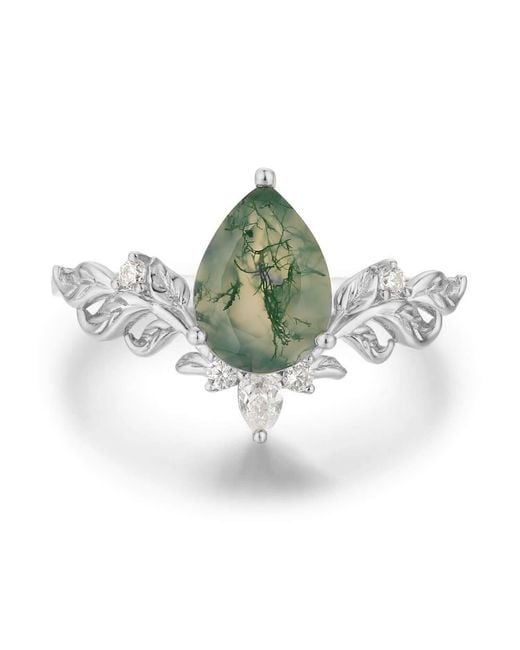 Azura Jewelry New York Green Dewdrop Moss Agate Ring Vermeil