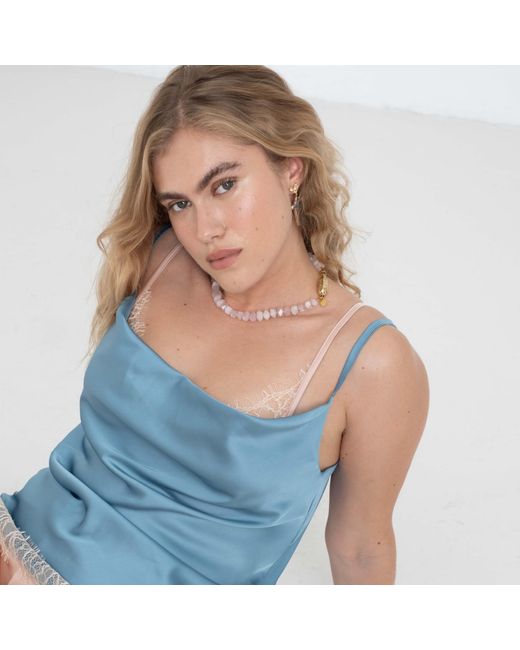 Noblesse Oblige Blue Duck Egg Lace Trimmed Cowl Neck Camisole