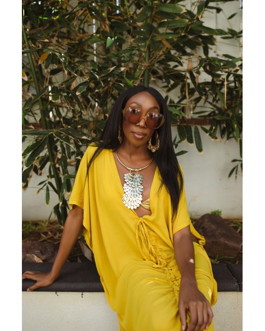 Jennafer Grace Yellow Actius Caftan Kaftan Dress